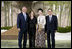 President George W. Bush and Mrs. Laura Bush stand with Japan's Prime Minister Yasuo Fukuda and Mrs. Kiyoko Fukuda in the Banquet Lobby of the Windsor Hotel Toya Resort and Spa Monday, July 7, 2008, in Toyako, Japan, prior to the Dinner with G-8 Leaders and Spouses.