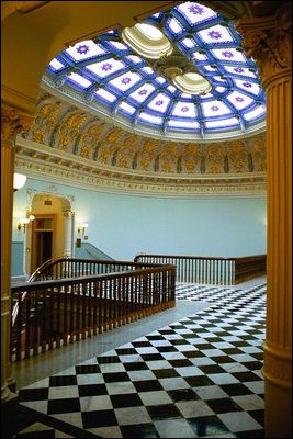 The 5th floor's East Rotunda above a pair of monumental stairs at the east center pavilion of the EEOB.