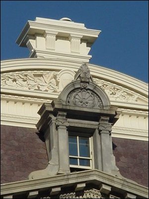 The northwest corner dormer and chimney of the EEOB.