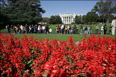 Visitors line the White House grounds in the annual Fall Garden Tour Sunday, Oct. 19, 2008, at the White House. The tours are also held in the Spring and Summer.