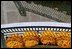 Orange Chrysanthemums adorn the Blue Room Balcony of the White House South Portico.