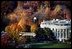 The fall foliage is in full view as Marine One departs the South Lawn. The Southern Magnolias to the left of the South Portico were planted by President Andrew Jackson.