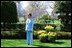 Laura Bush hosts a press preview of the White House Spring Garden Tour in the Jacqueline Kennedy Garden Friday morning, April 16, 2004.