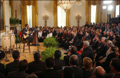 Brazilian Musician Alexandre Pires performs during the Celebration of Hispanic Heritage Month in the East Room, Thursday, Oct 2, 2003.