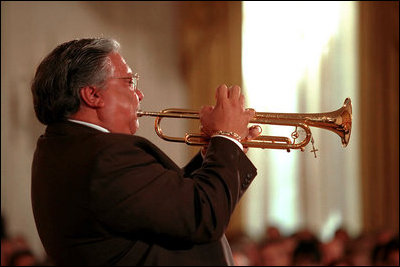 Arturo Sandoval performs during a White House reception celebrating Hispanic Heritage Month in the East Room Oct. 12, 2001. 