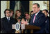 President George W. Bush speaks during the signing of an executive order creating the President's Advisory Commission on Educational Excellence for Hispanic Americans Oct. 12, 2001. He signed the order during the White House reception celebrating Hispanic Heritage Month.