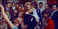 First Lady Pat Nixon greets visitors to the White House on December 23, 1969.