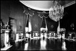 Ferns and blue drapes decorated the Blue Room during the Herbert Hoover administration, 1929-1933. Nearly a century before, the Blue Room received its name from President Martin Van Buren.