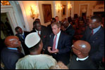 President George W. Bush talks with African leaders following his meeting with African presidents in the Cabinet Room, Thursday, June 28, 2001. 