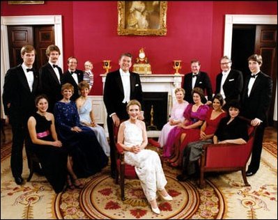 The Ronald Reagan family poses in the Red Room for a family portrait on his inaugural, January 20, 1981.