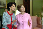 Laura Bush hosts a coffee for Jolanta Kwasniewska, wife of Polish President Aleksander Kwasniewski, during the Polish State Visit, July 17, 2002.