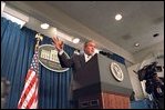 President George W. Bush addresses the media during a press conference in the White House's James S. Brady Press Briefing Room March 13, 2002.