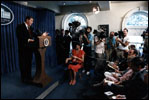 President Reagan announces the Campaign against Drug Abuse and answers questions in the White House Press Briefing Room August 4, 1986.