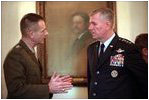 Led by General Richard Myers, the 15th Chairman of the Joint Chiefs of Staff, the Joint Chiefs meet in the Roosevelt Room Oct. 24, 2001.