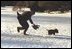 Whether inside the White House or outside on the South Lawn, keeping up with the spirited Scottish Terrier was a challenge for the camera crew of the Barney Cam, Monday, Dec. 9, 2002. 