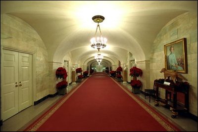 Papier maché models of presidential pets and animals enliven the scene along the Ground Floor Corridor.