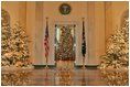 The 18-foot Noble fir is visible from the Cross Hall. This year's Official White House Christmas tree was donated by John and Carol Tillman from Rochester, Washington.