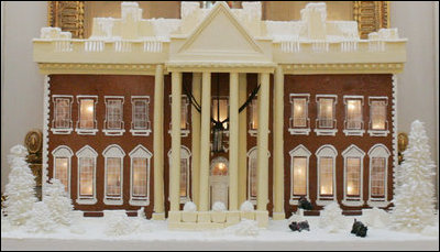 The White House gingerbread house, created by White House pastry chef Thaddeus DuBois, is seen on display Wednesday, Nov. 30, 2005, in the State Dining Room.