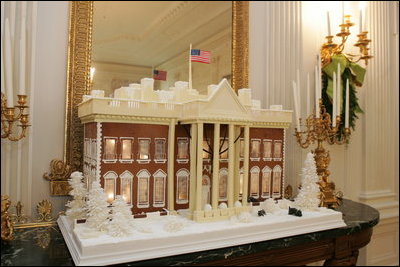 The White House gingerbread house, created by White House pastry chef Thaddeus DuBois, is seen on display Wednesday, Nov. 30, 2005, in the State Dining Room.