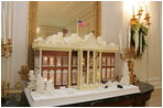 The White House gingerbread house, created by White House pastry chef Thaddeus DuBois, is seen on display Wednesday, Nov. 30, 2005, in the State Dining Room.