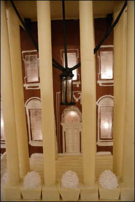 This is a close-up detail of the White House gingerbread house, created by White House pastry chef Thaddeus DuBois, is seen on display Wednesday, Nov. 30, 2005, in the State Dining Room.