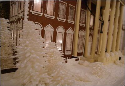 This is a close-up detail of the White House gingerbread house, created by White House pastry chef Thaddeus DuBois, seen on display Wednesday, Nov. 30, 2005, in the State Dining Room.