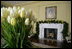 Decorated with tulips and Boxwood Garland, the Vermeil Room is home to several portraits of First Ladies, including the Lady Bird Johnson.