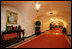 Ivy topiaries are groomed in the likeness of the President and First Lady's pets, Scottish Terriers Barney and Miss Beazley, and their cat Willie stand at the end of the Ground Floor Corridor.