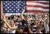 An estimated 3,000 celebrated Independence Day Monday, July 4, 2005, by cheering on President George W. Bush as he spoke at West Virginia University in Morgantown.