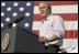 President George W. Bush speaks to an Independence Day crowd in Morgantown, W.Va., Monday, Jul 4, 2005. The President told the estimated 3,000 people at West Virginia University that "the revolutionary truths of the Declaration are still at the heart of America."