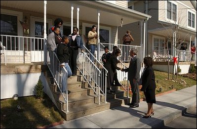 President Bush visits home owners in Ardmore, Pa., March 15, 2004. .When you own something you call your own, you have a vital stake in the future of our nation. So we've set this goal and we'll talk about some ways how to achieve this goal,. said the President during about home ownership at the local YMCA.