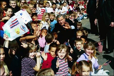 President Bush visits with school children in Bakersfield, Calif., March 4, 2004. "I don't think that's too high a standard, to expect a child to read at 3rd grade when they're in the 3rd grade. As a matter of fact, you know, I think it is -- I think it is perfectly reasonable to ask school districts to at least accomplish that," said the President discussing the Reading First grant program in Bethesda, Md., May 12, 2004. "There are 1,000 districts that now get Reading First grants. There are 3,600 schools getting Reading First grants. There's been 73,000 teachers trained in the curriculum that works."