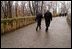 President Bush walks alone with Romanian President Iliescu on the grounds of Cotroceni Palace in Bucharest, Romania, Nov. 23, 2002. White House photo by Paul Morse