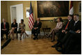 President George W. Bush meets with Latvian President Vaira Vike-Freiberga Saturday, May 7, 2005, at Riga Castle in Riga, Latvia.