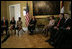 President George W. Bush meets with Latvian President Vaira Vike-Freiberga Saturday, May 7, 2005, at Riga Castle in Riga, Latvia.