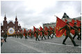 Russian solders march in a military procession commemorating the 60th anniversary of the end of World War II in Moscow's Red Square Monday, May 9, 2005.