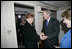 President and Mrs. Bush are greeted aboard Air Force One by Latvian President Vaira Vike-Freiberga after they arrived Friday, May 6, 2005, in Riga. The President and Mrs. Bush are on a four-day visit to Europe that will include stops in Latvia, the Netherlands, Georgia and Russia.