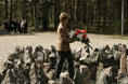 Laura Bush lays flowers at the Rumbula Holocaust Memorial in Riga, Latvia, Saturday, May 7, 2005.