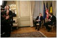 President George W. Bush meets with Prime Minister Guy Verhofstadt of Belgium in his office in Brussels, Belgium, Feb. 21, 2005.