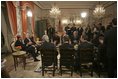 Attending a bilateral meeting, Presidents George W. Bush and Jacques Chirac of France address the press at the Ambassador's Residence, Brussels, Belgium, Monday, Feb. 21, 2005.