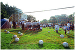 As some tried their luck punting with the Washington Redskins, others took some kicks from gold me dalist Mia Hamm at the soccer exhibit. With more than a dozen exhibits on hand, fitness fair visitors could try their skill at rock climbing, basketball, pitching, batting and a host of other activities.