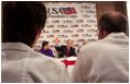 President George W. Bush talks with local police, fire, health and government officials during a roundtable meeting at the Center for Community Safety at Winston-Salem State University, Wednesday, Jan 30, 2002. 