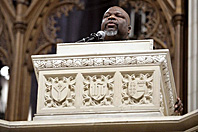 Bishop T.D. Jakes of the Potters House in Dallas, Texas, delivers a sermon during the National Day of Prayer and Remembrance Service at the Washington National Cathedral in Washington, D.C., Friday, Sept. 16, 2005. 