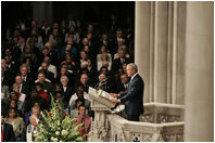 President George W. Bush speaks during the National Day of Prayer and Remembrance Service at the Washington National Cathedral in Washington, D.C., Friday, Sept. 16, 2005. 