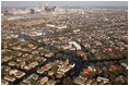 An aerial view shows the flood-ravaged areas of New Orleans, Louisiana Thursday, September 8, 2005. The damage was created by Hurricane Katrina, which hit both Louisiana and Mississippi on August 29th.