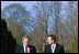 President Bush and Prime Minister Tony Blair of Great Britain walk on the grounds at Hillsborough Castle. Hillsborough, Northern Ireland, April 8, 2003. White House photo by Eric Draper