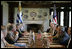 President George W. Bush sits across from Uruguay’s President Tabare Vazquez during a morning meeting at Estancia Anchorena in Colonia. Among the many topics the parties discussed were education and international trade. White House photo by Eric Draper