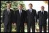 President George W. Bush poses with G8 leaders during the G8 Summit in Evian, France, Monday, June 2, 2003. From left, President Jacques Chirac of France, President Bush, Prime Minister Tony Blair of Great Britain and Prime Minister Silvio Berlusconi of Italy. White House photo by Eric Draper