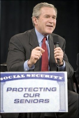 President George W. Bush participates in a conversation on Social Security reform at Auburn University at Montgomery in Montgomery, Alabama on Thursday March 10, 2005.