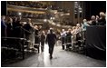 President George W. Bush receives a warm welcome at the Kentucky Center for the Performing Arts in Louisville, Ky., where he kicks off a two-day trip to promote his plan to reform Social Security Thursday, March 10, 2005.